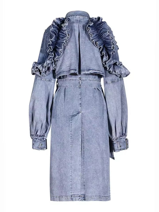 Oversized Blue Long Denim Trench Coat