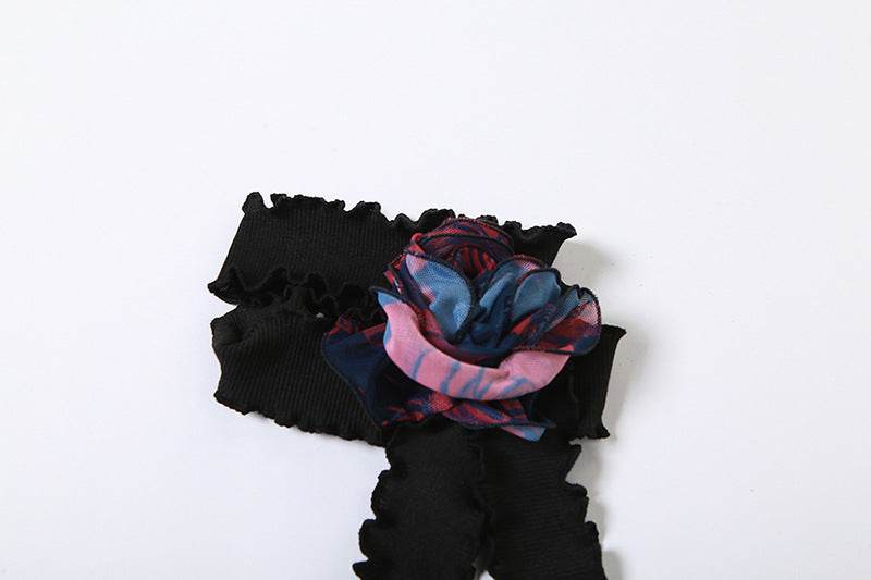 Lace up Scarf Printed Wrapped Chest Cropped Irregular Asymmetric Skirt Set - REBECATHELABEL