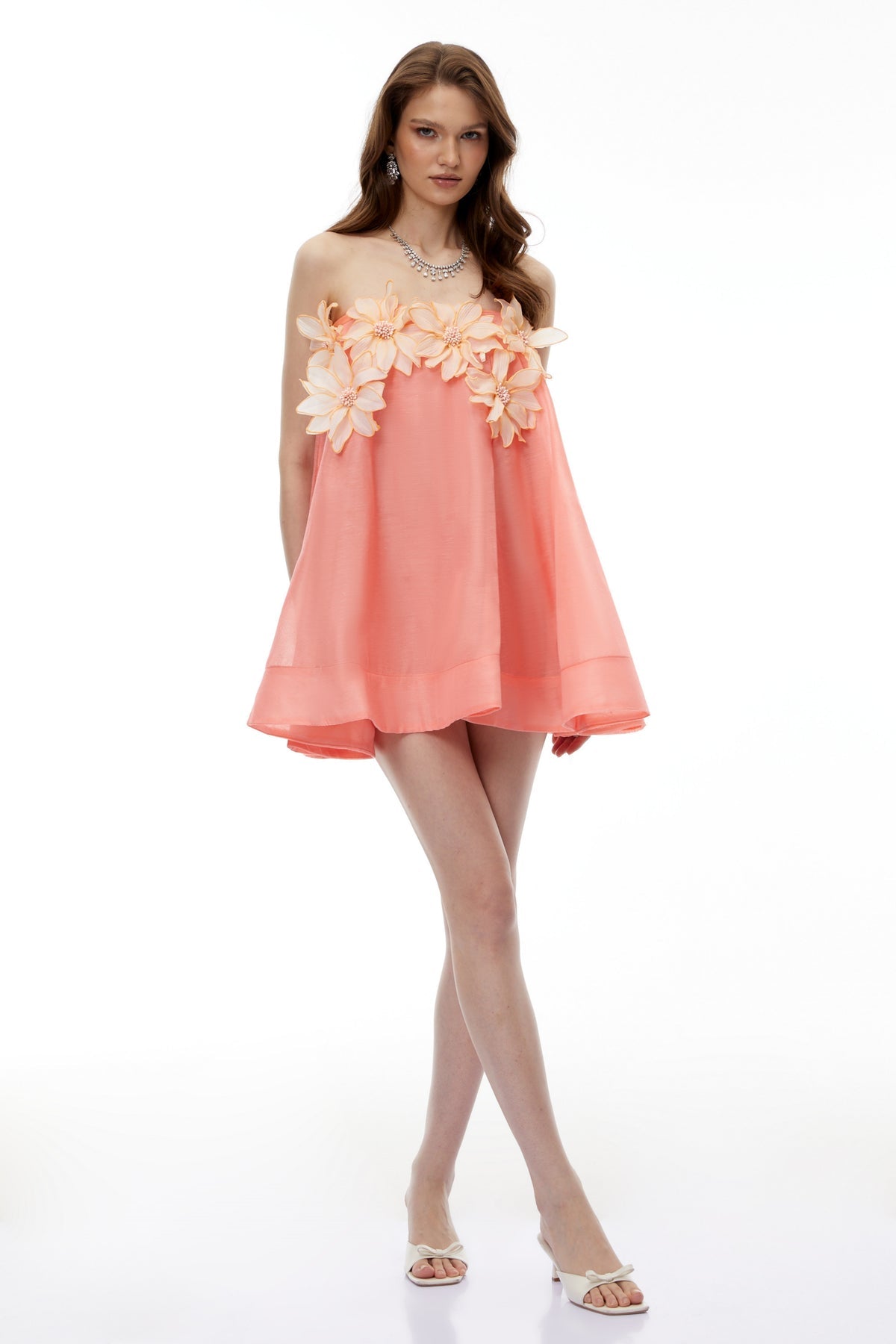 Pink Off Shoulder Mini Dress with 3D Florals