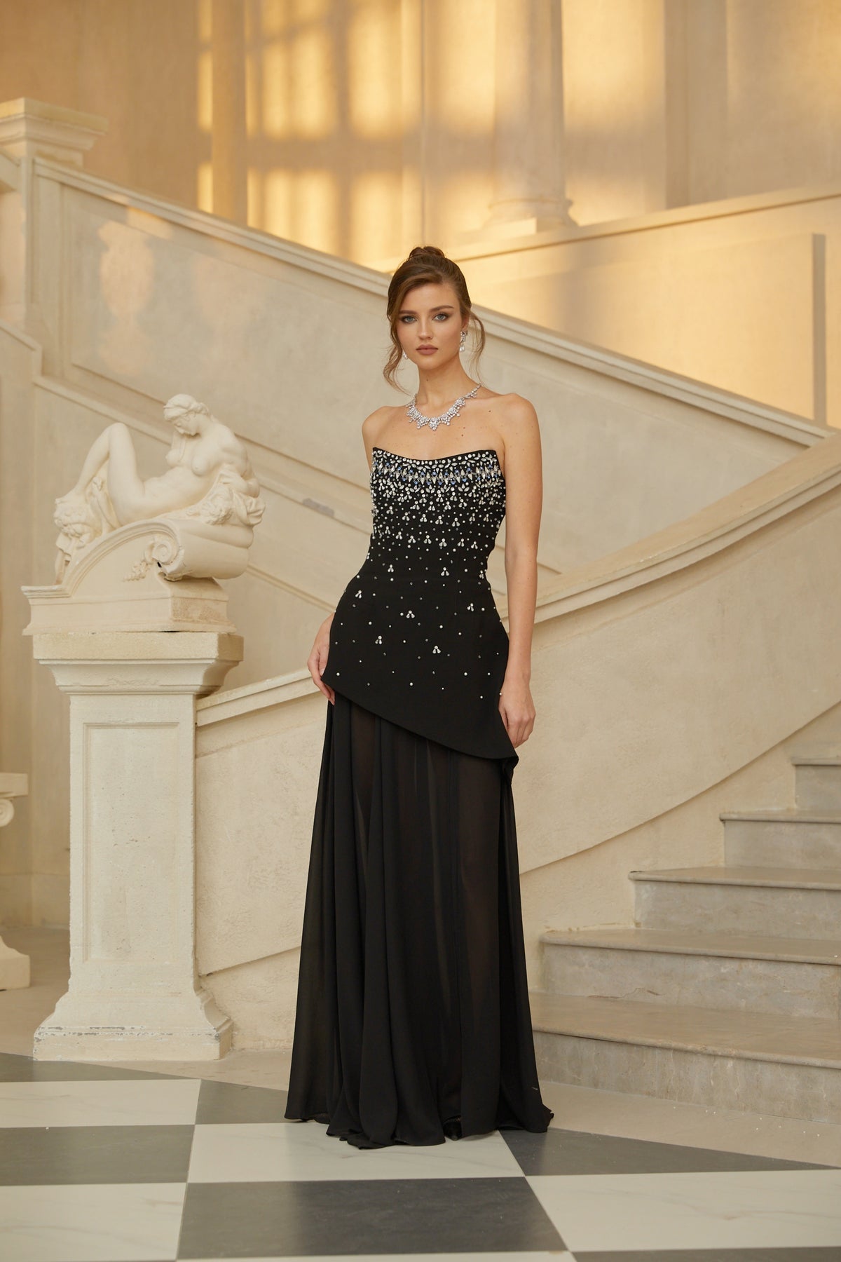 Black Embellished Dress & Skirt Set