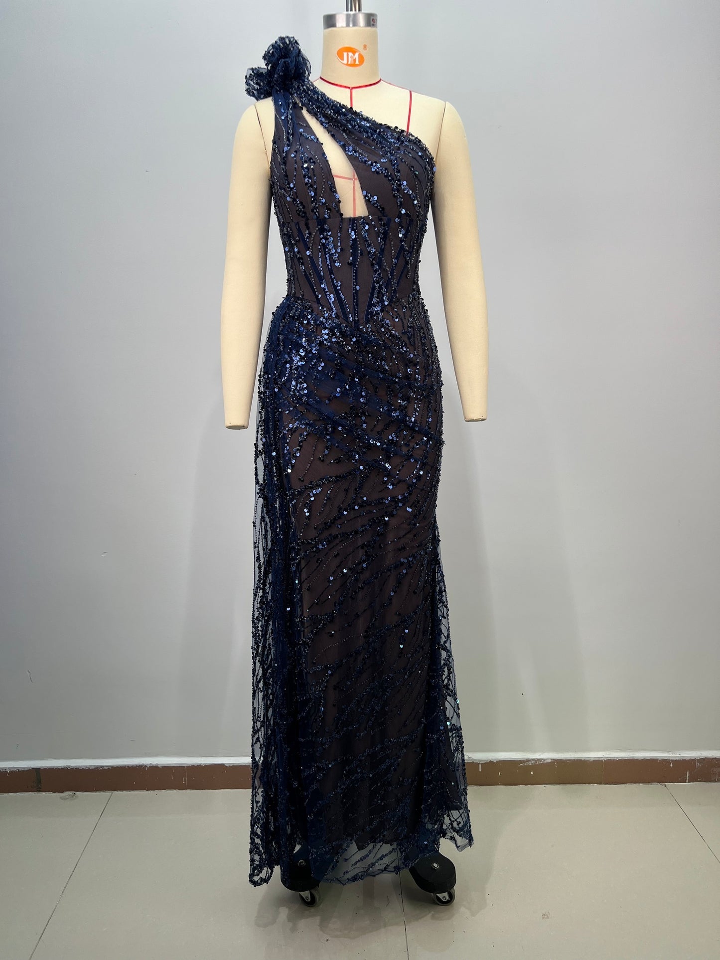 One Shoulder Sleeveless Sequin Sheer Mesh Split dress