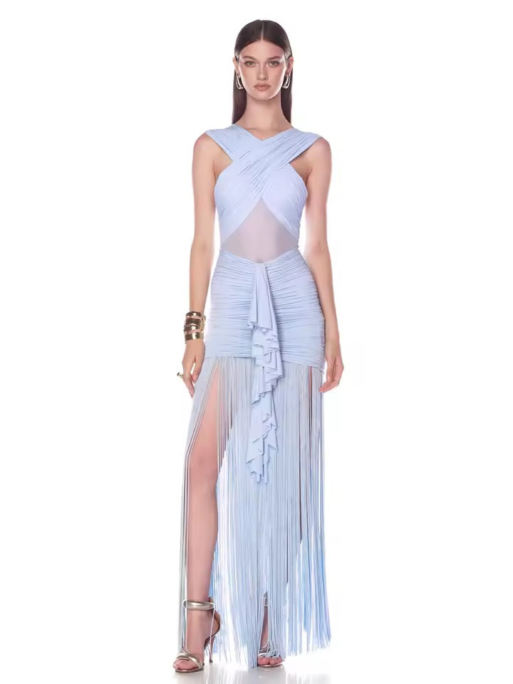 Sky blue Rhythm Fringed Long Maxi Dress