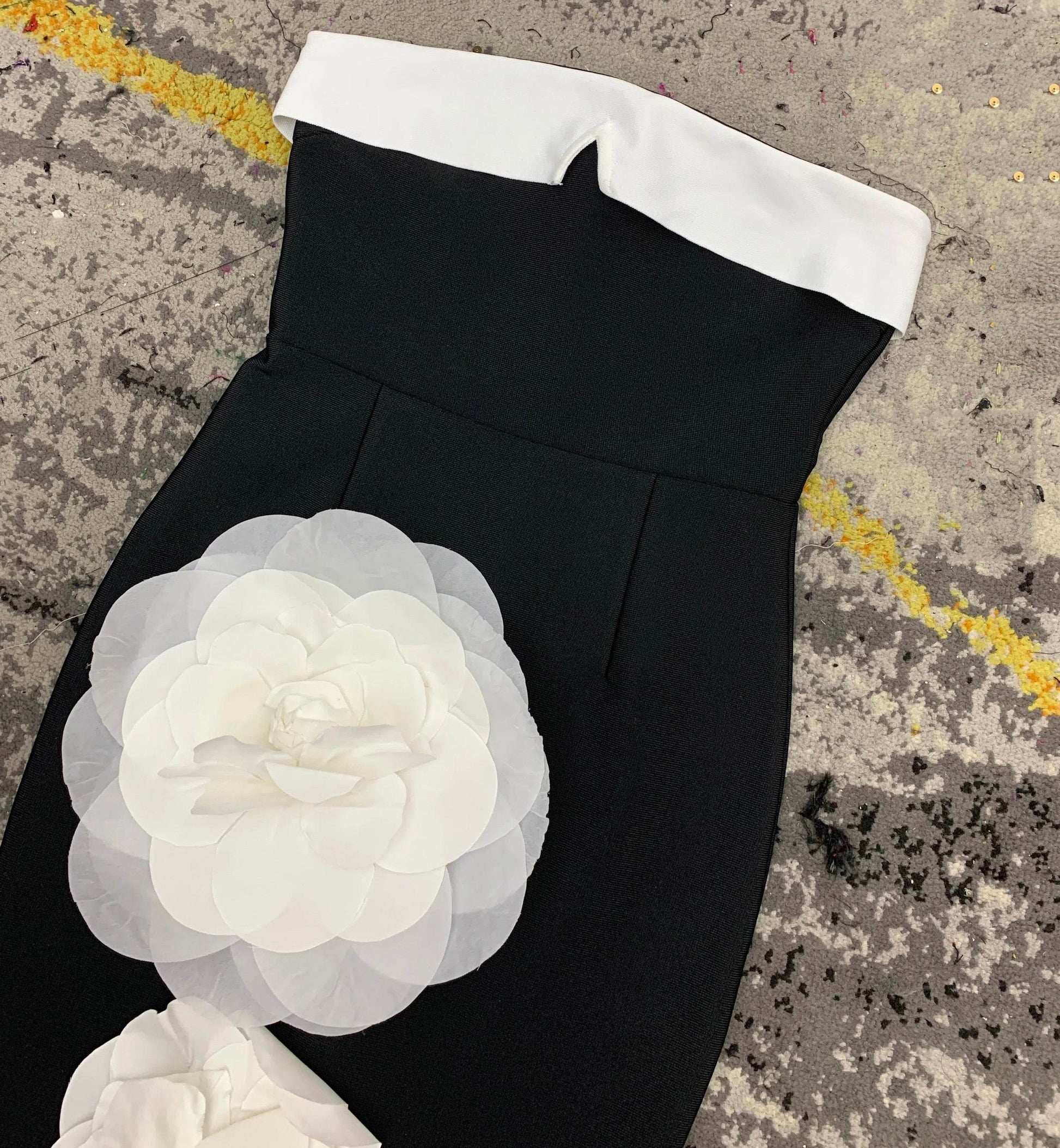 Splicing Strapless 3D Flower Sexy Split Mermaid Long Bandage Dress - REBECATHELABEL