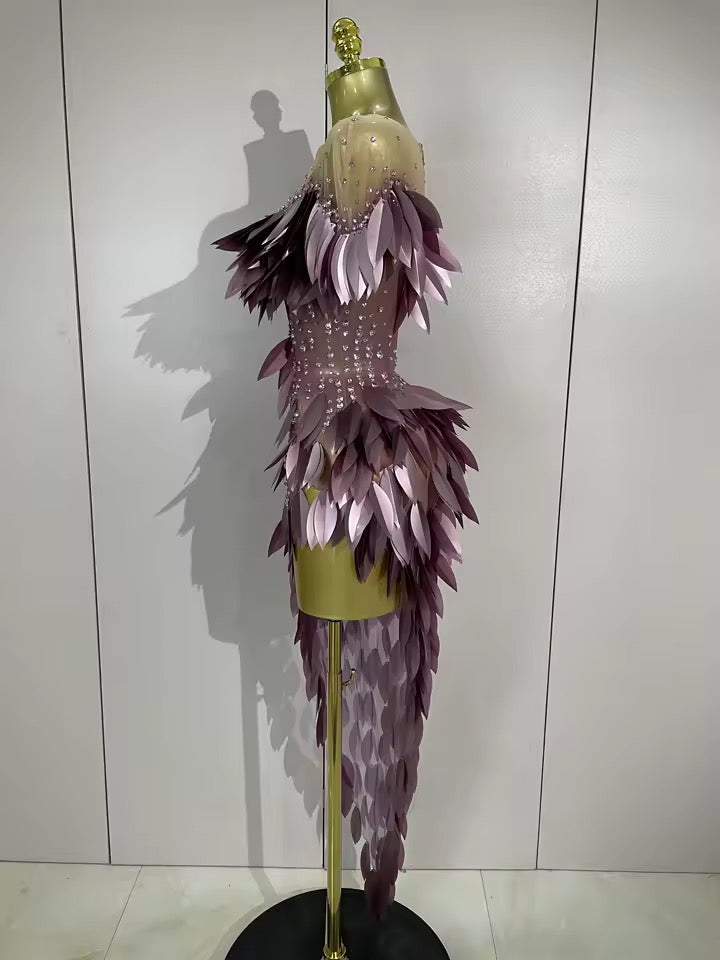 Sequins Diamonds Mesh Asymmetric Dress