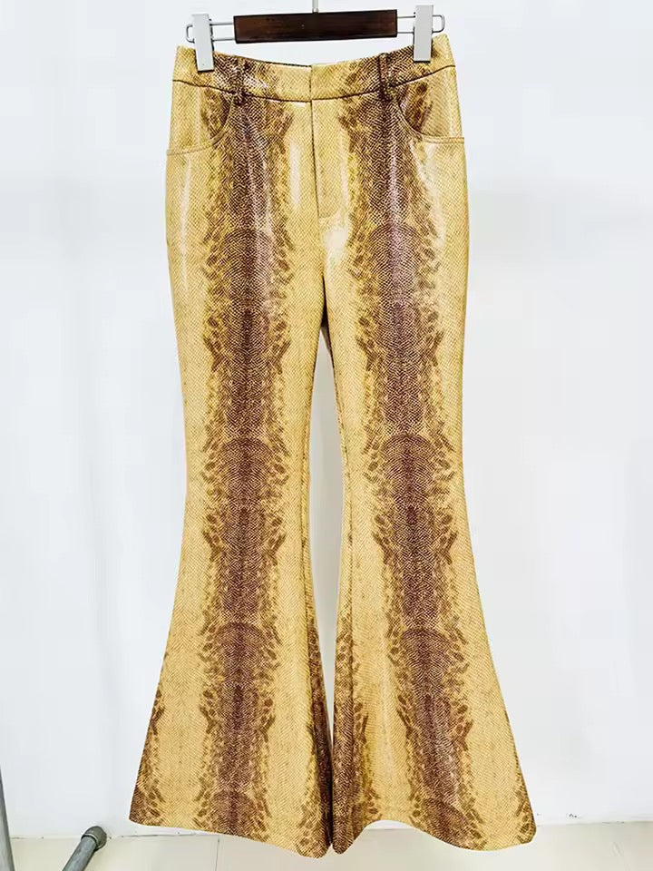 Snake Pattern Zipper Jacket Flare Pants Set