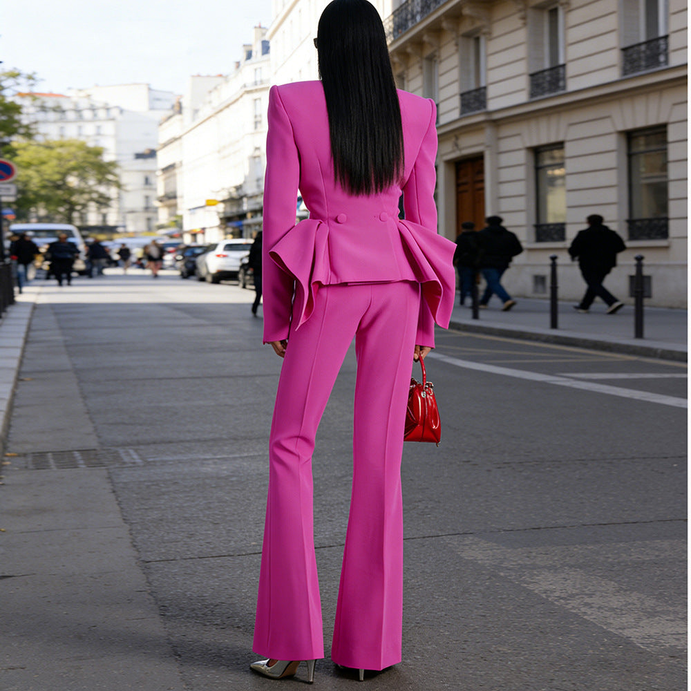 Ruffles Blazer & High Waist Wide Leg Pants set