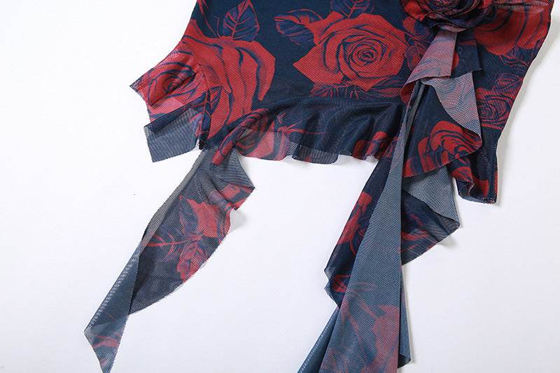 Lace up Scarf Printed Wrapped Chest Cropped Irregular Asymmetric Skirt Set - REBECATHELABEL