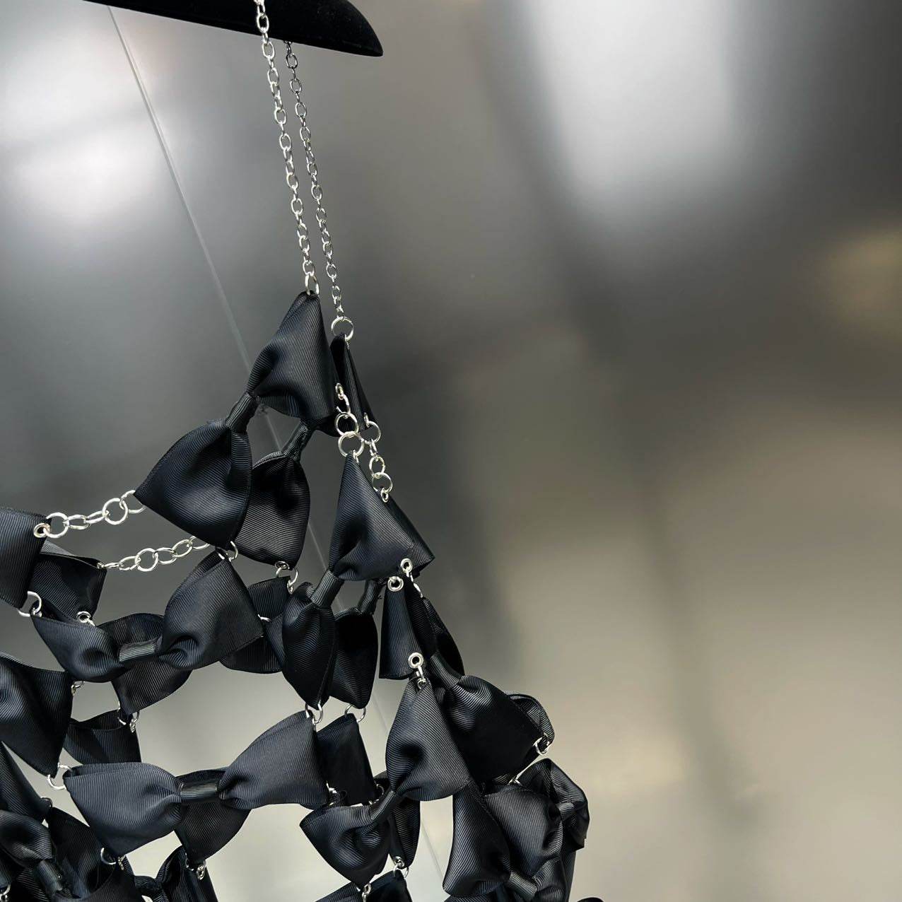 Chain Bow Spliced Hollow Out Dress - REBECATHELABEL