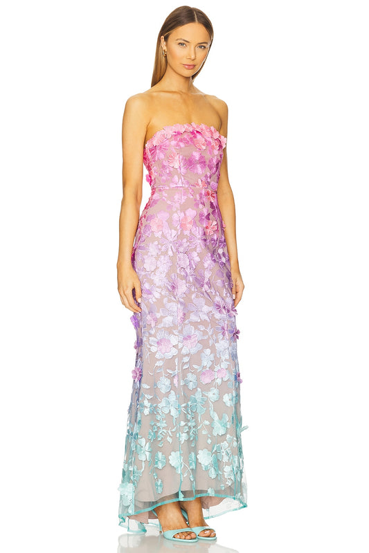 Sleeveless Strapless Appliques Embroidery Slim Dress  Flower Long Dress