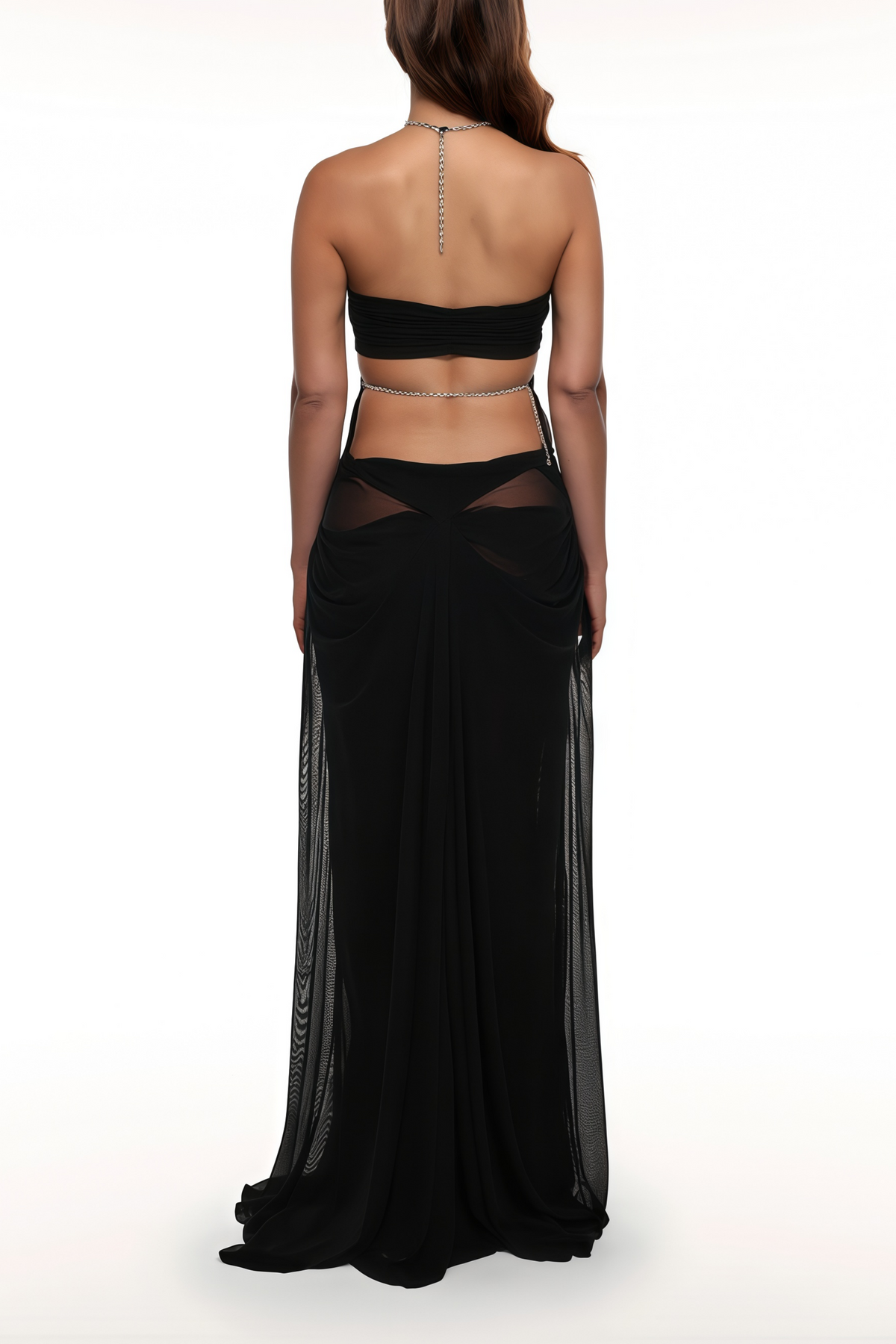 Black Semi-Sheer Mesh Maxi Dress