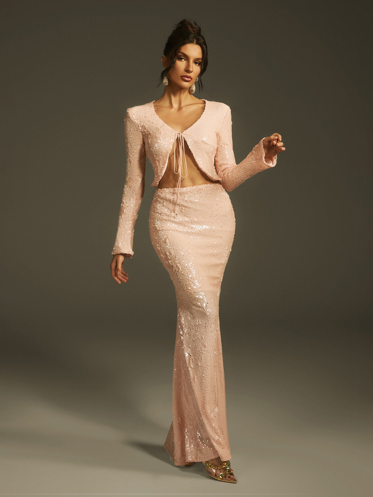 Lace-up Long Sleeve Cardigan + High Waist Pencil Skirt Sets 2 Piece Sets