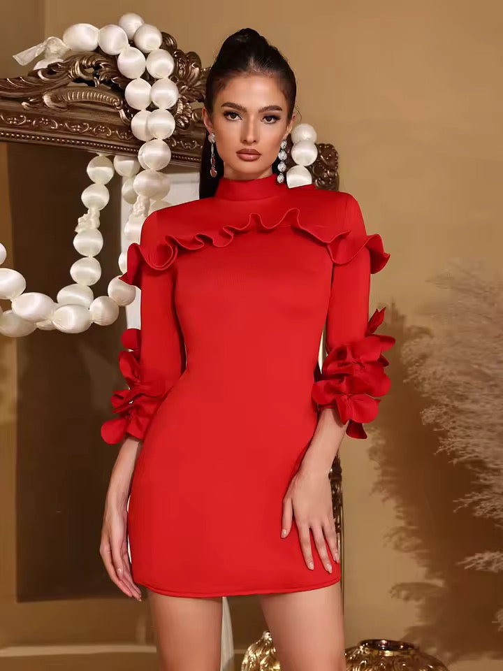 Spliced Appliques Slim Mini Dress