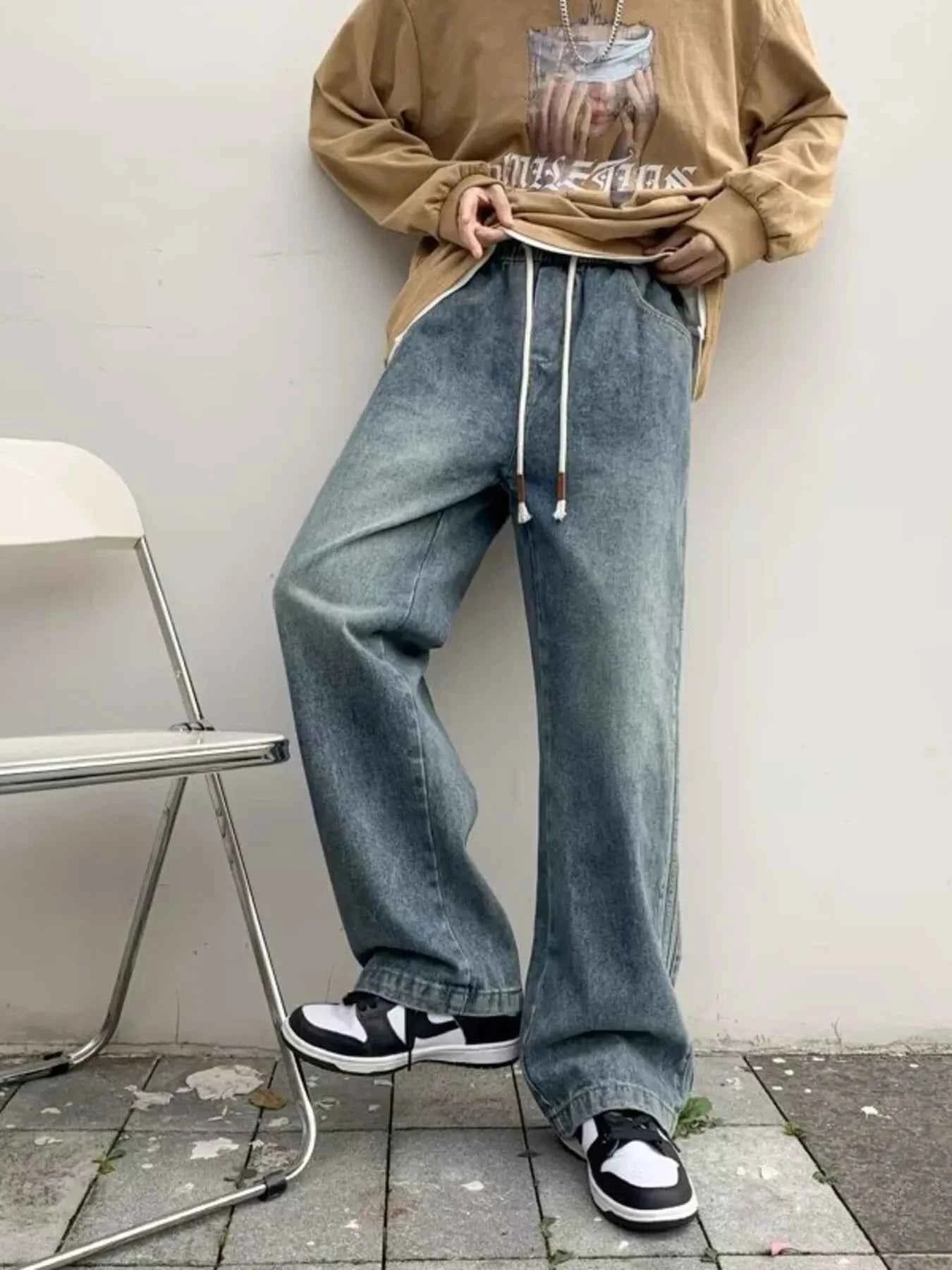 Men's Full Size Vintage Wash Wide Leg Jeans Plus Size