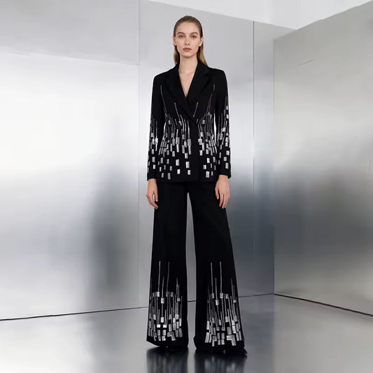 Double-Breasted Blazer & Wide-Leg Pants Set