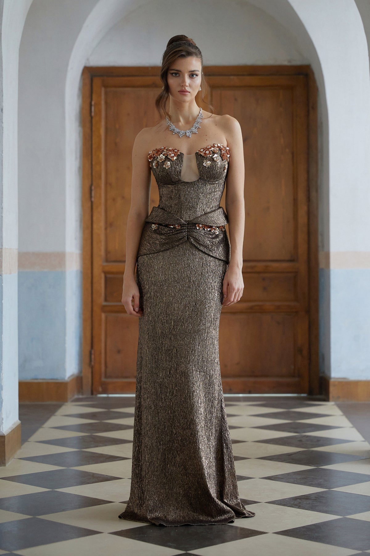 Floral Ruched Textured Maxi Dress