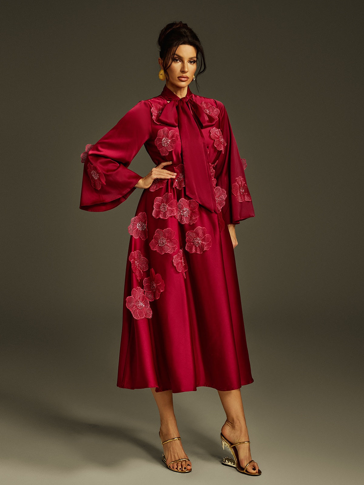 Solid Loose Spliced Appliques Temperament Tunic Dress