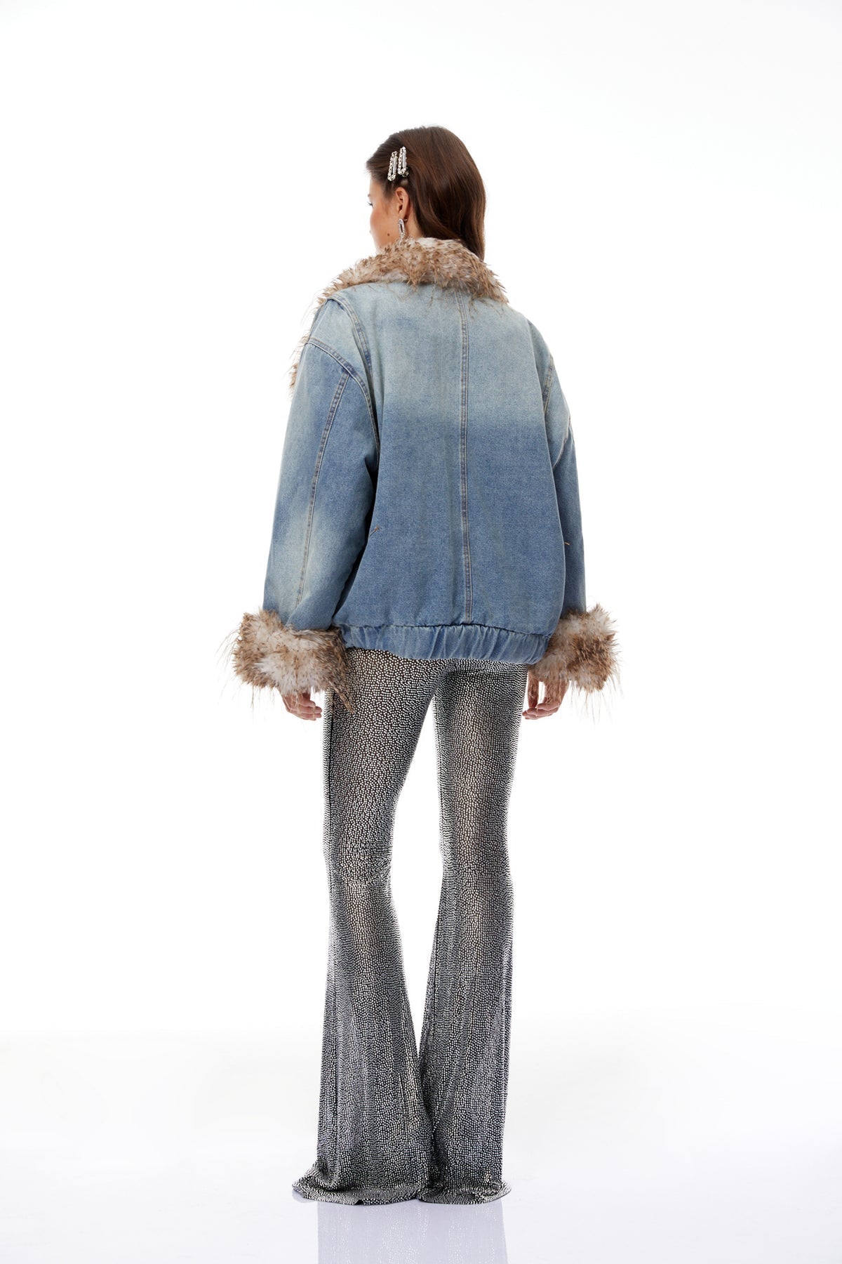 Blue Ombré Feather Panel Denim Jacket