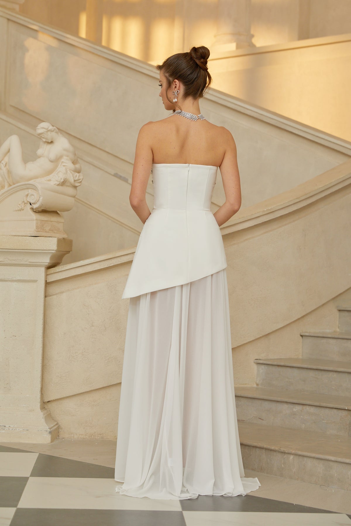 White Embellished Dress & Skirt Set