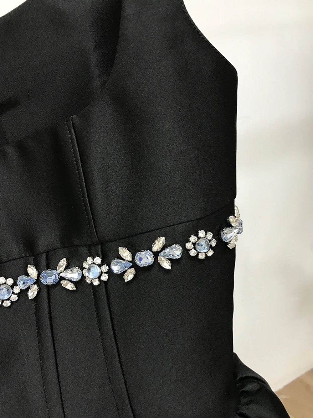 Square Neck Sleeveless Diamond A-line Sexy Low cut Mini Dress - REBECATHELABEL