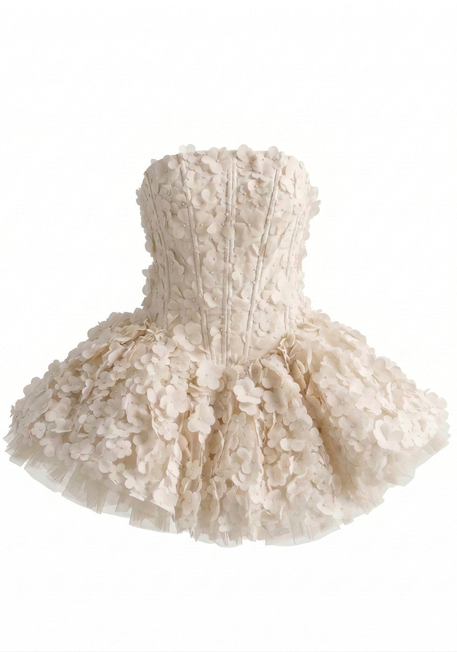Floral Petal A Line Corset Dress Ivory