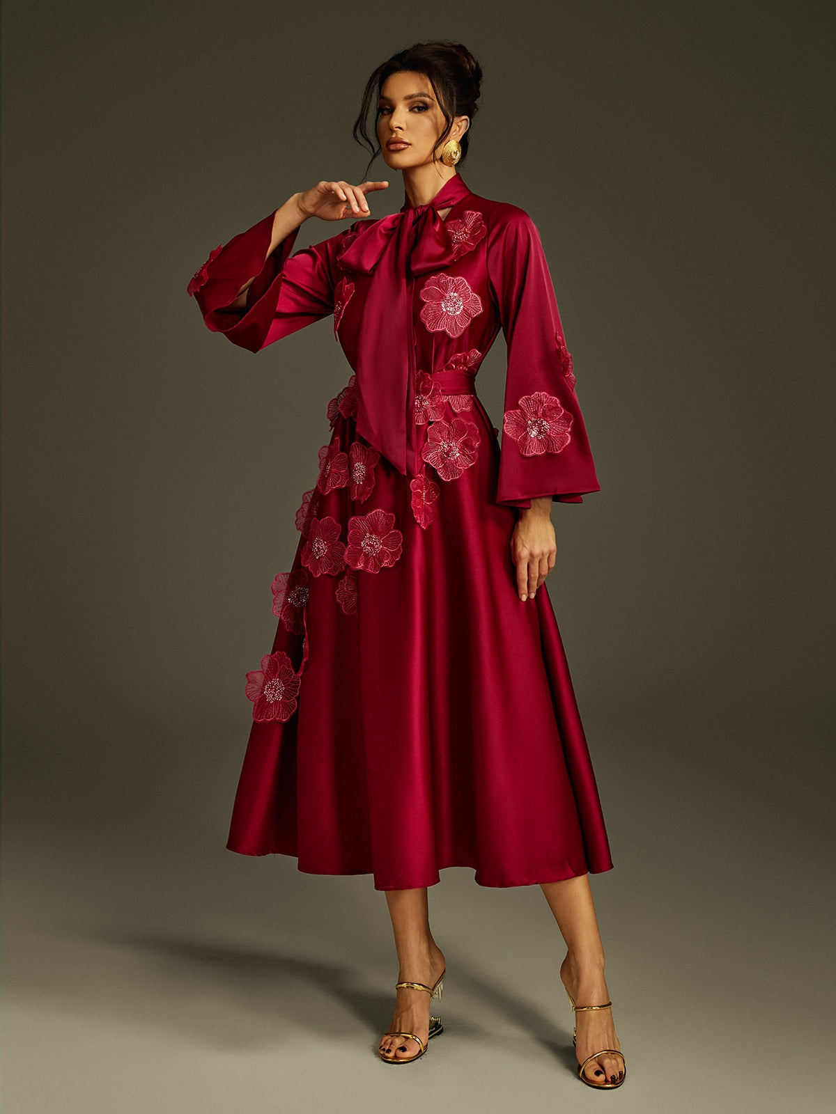 Solid Loose Spliced Appliques Temperament Tunic Dress