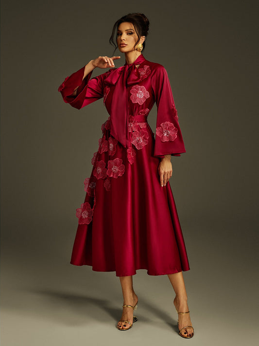 Solid Loose Spliced Appliques Temperament Tunic Dress