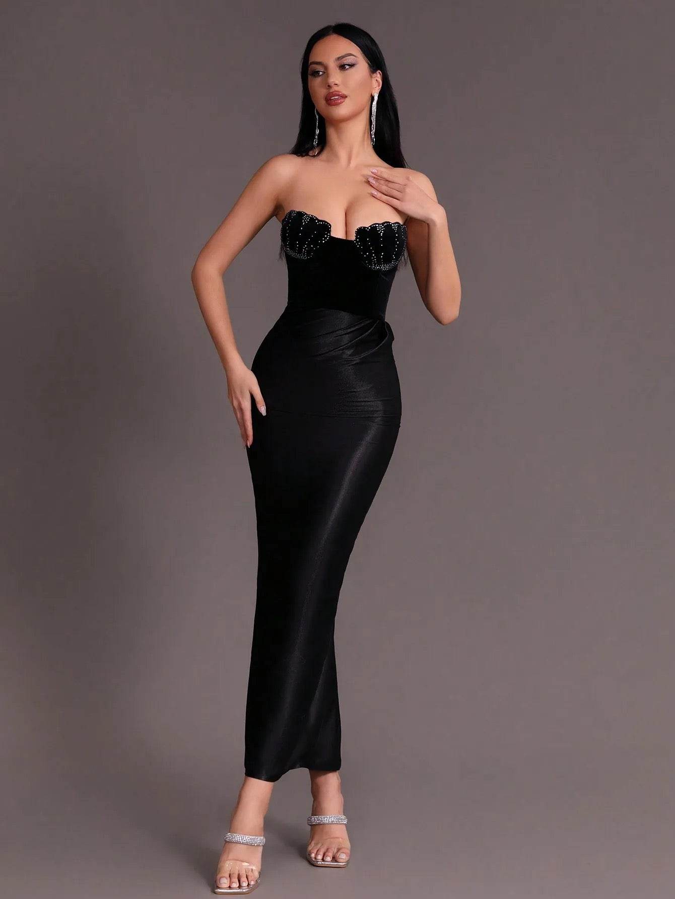 Black Ball Dress Sexy Strapless Diamond Tight dress - REBECATHELABEL