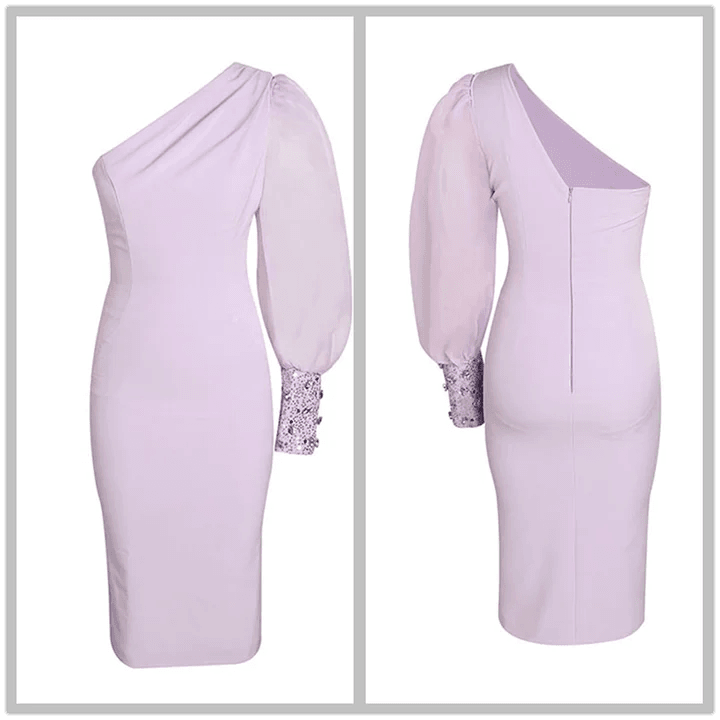 One Shoulder Long Sleeve Tight Midi Dress - REBECATHELABEL