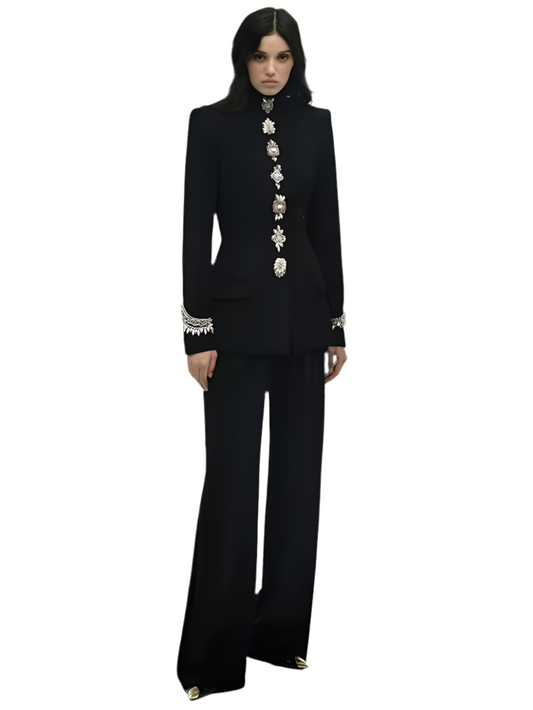 Diamond Beaded Blazer Jacket Pants Set