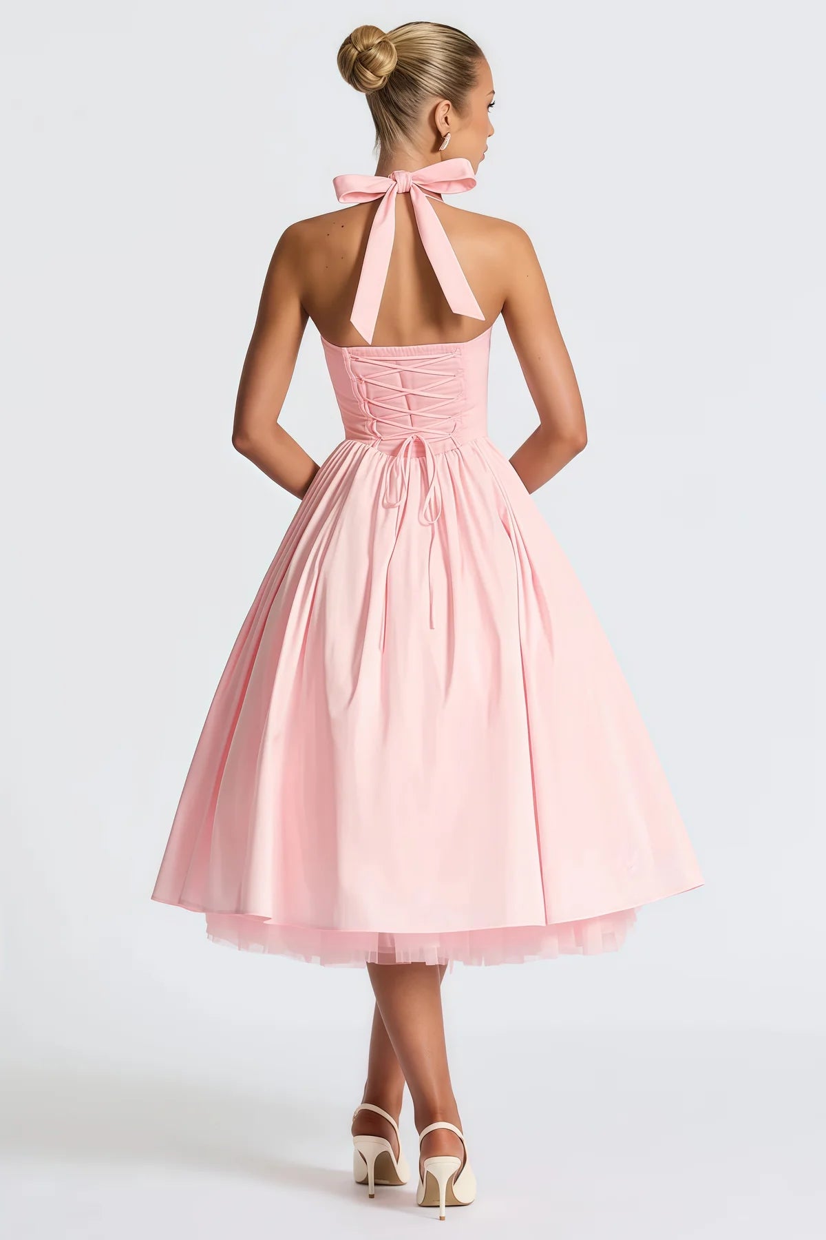 Pink Layered Flared Hem Midi Dress