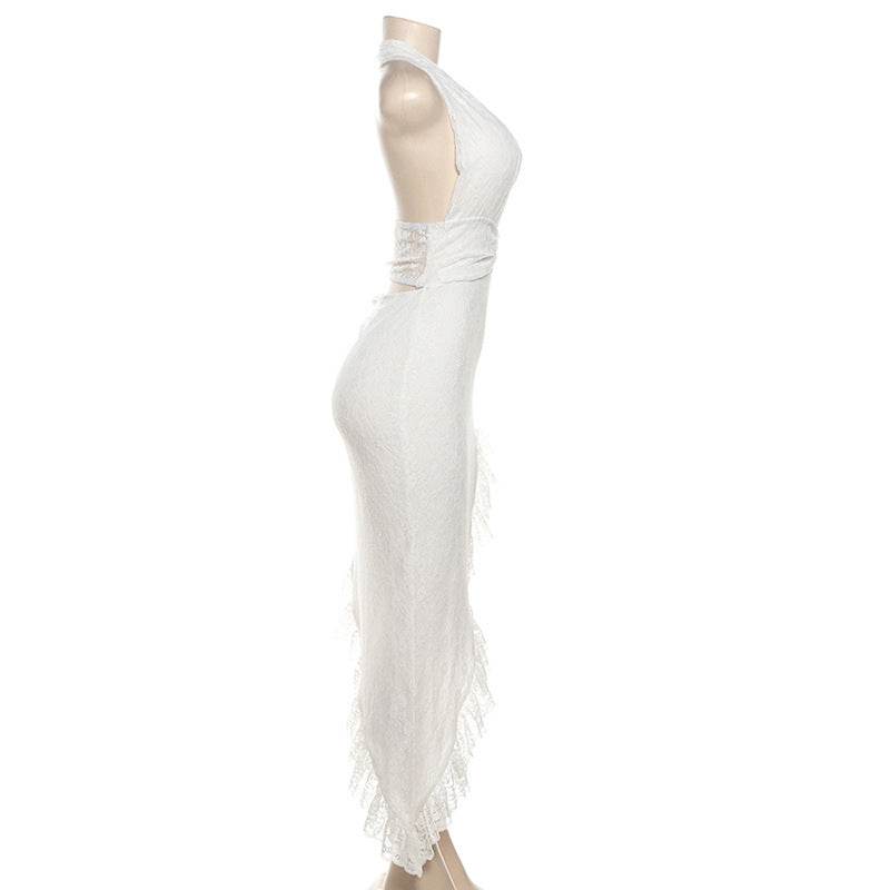 Lace Halter Pure Want Hollow Out Cutout out Split Sexy Dress - REBECATHELABEL