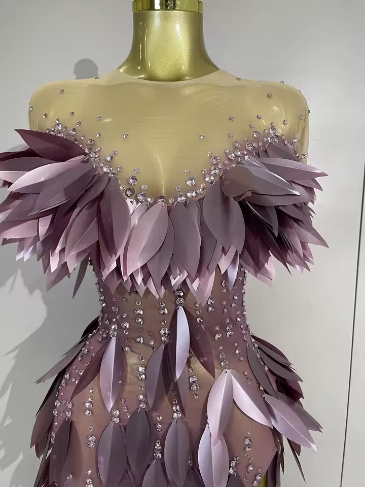 Sequins Diamonds Mesh Asymmetric Dress