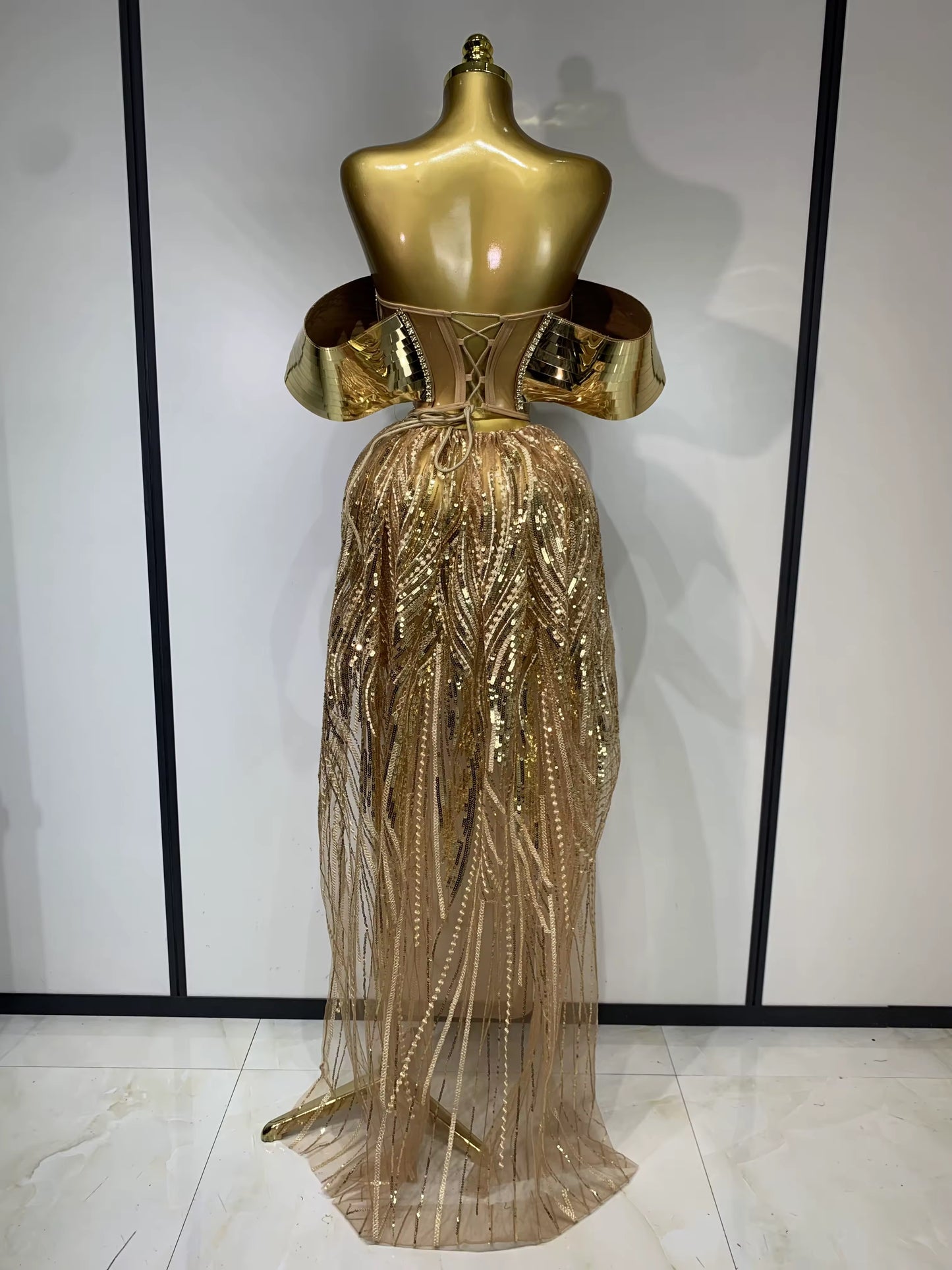 Rhinestone Sequins See Thourgh Birthday Gown Sexy Off Shoulder