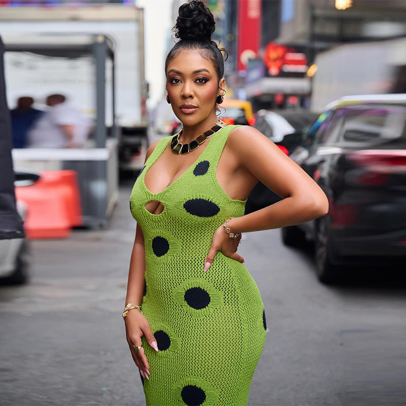 See Through Knitted Maxi Dress Hollow Out Deep