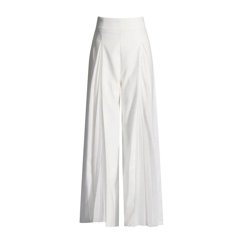 White Pleated Slim Fit Pants Set - REBECATHELABEL