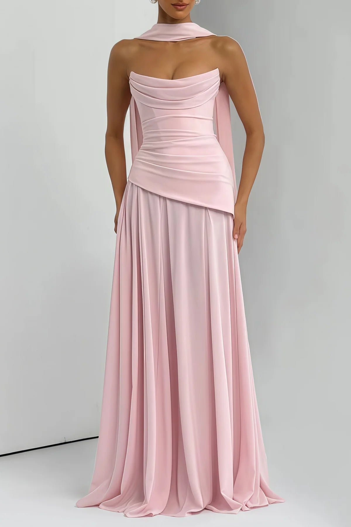 Pink Strapless Corset Chiffon Maxi Dress