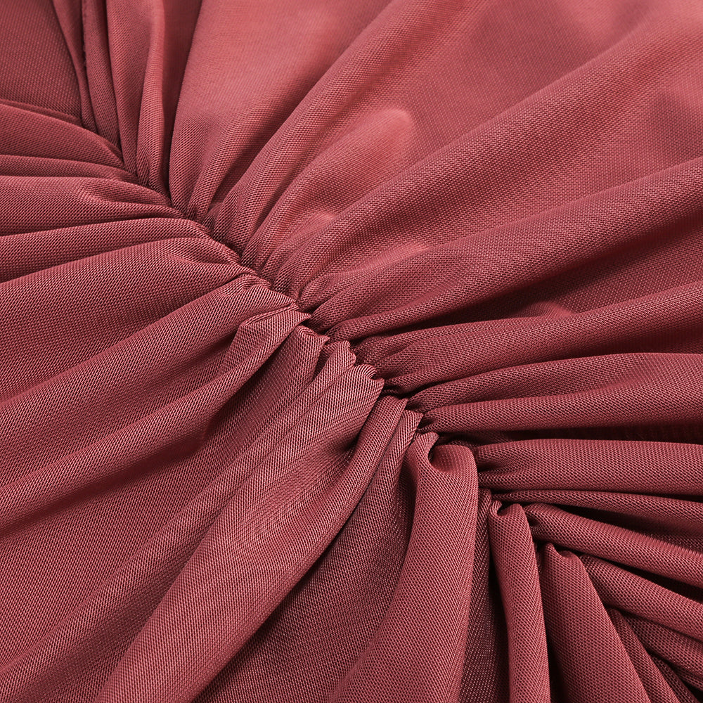 Red Wrap-Ruched Turtleneck Evening Gown dress