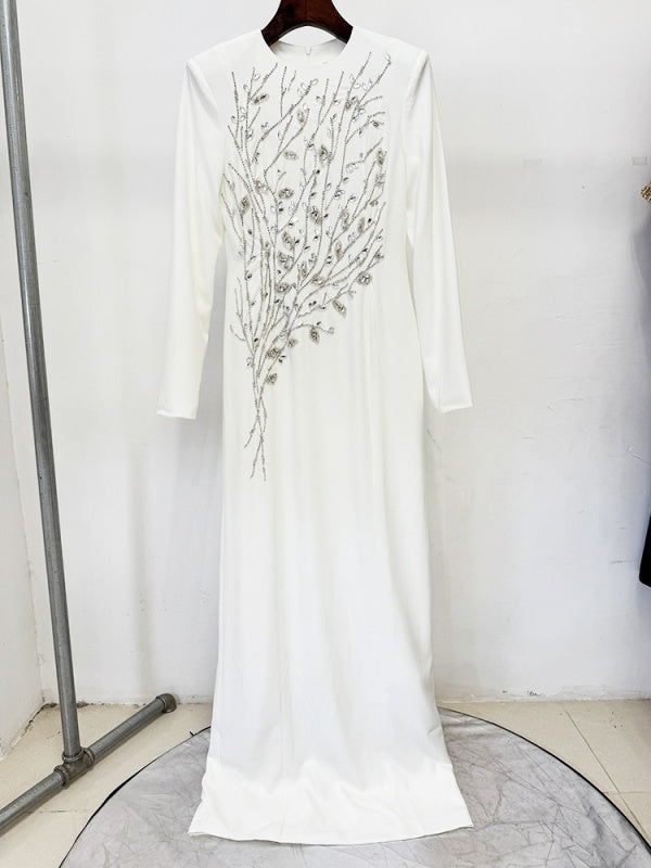 Crew Neck Elegant Evening Dress and Classic Long Sleeve dress