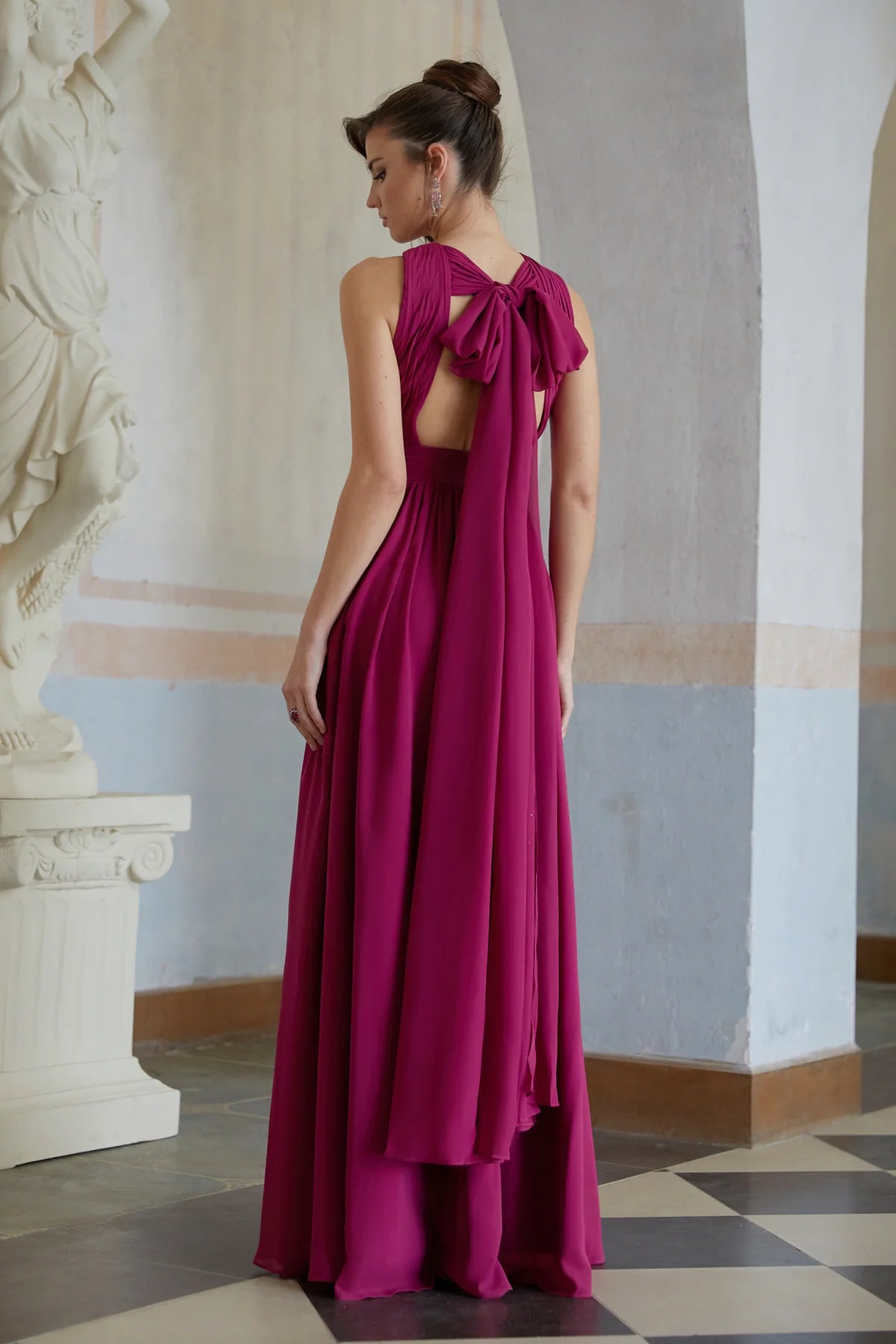 Purple Cross-Over Pleated Maxi Dress