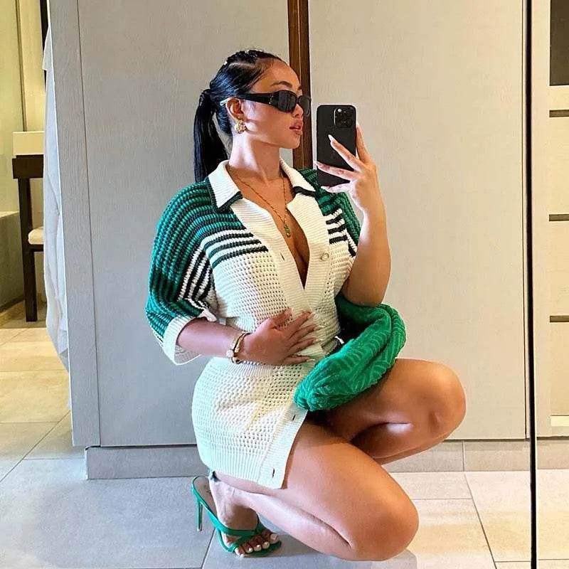 Contrast Crochet Short Sleeve Top - REBECATHELABEL