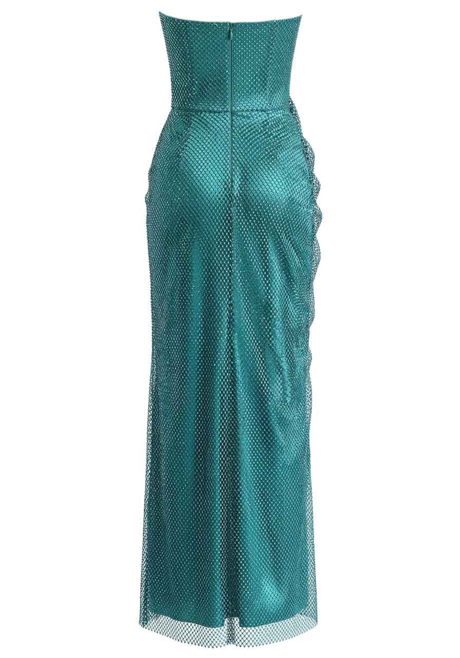 Strapless Sparkly Bustier Maxi Dress