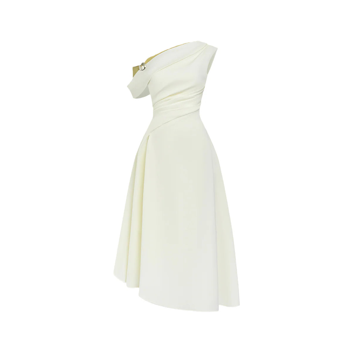 White One Shoulder Ruched Midi Dress