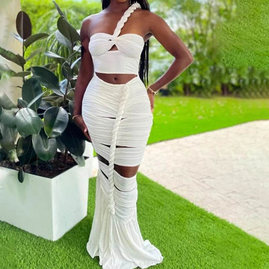 One Shoulder Hollow Midi Dress - REBECATHELABEL