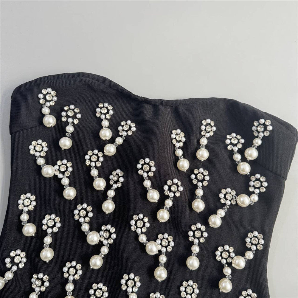 Beads Tassel Drilling Bandage One Piece Dress Cocktail Party Short Dress