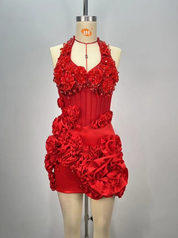 Sweetheart Red Crystals Prom Dress