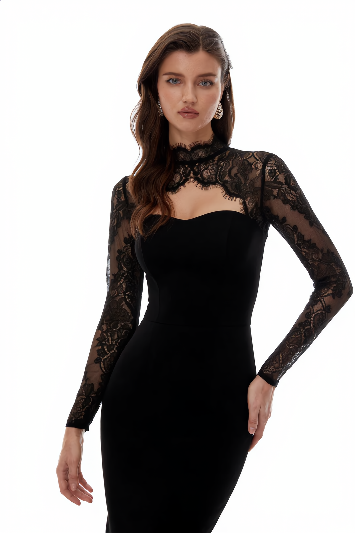 Black Lace Panel Maxi Gown