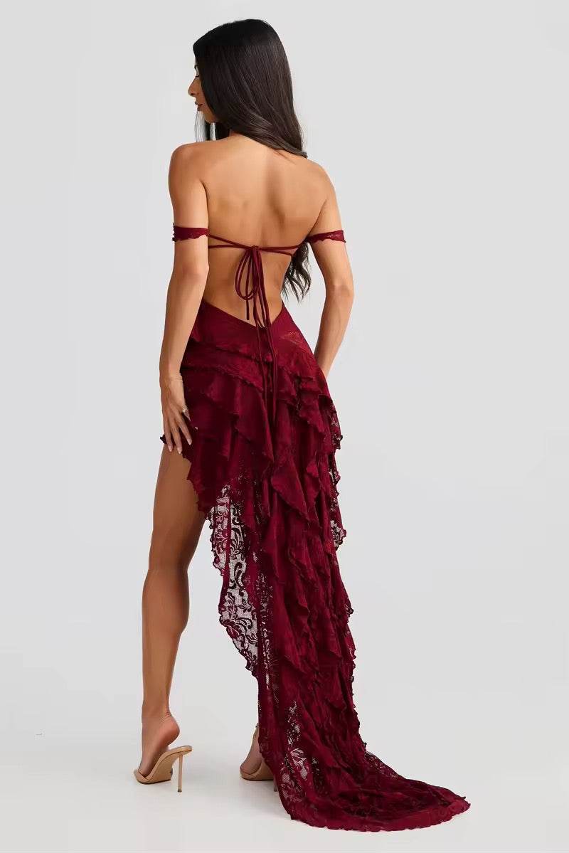 Lace Ruffle Sexy Maxi Dress - REBECATHELABEL