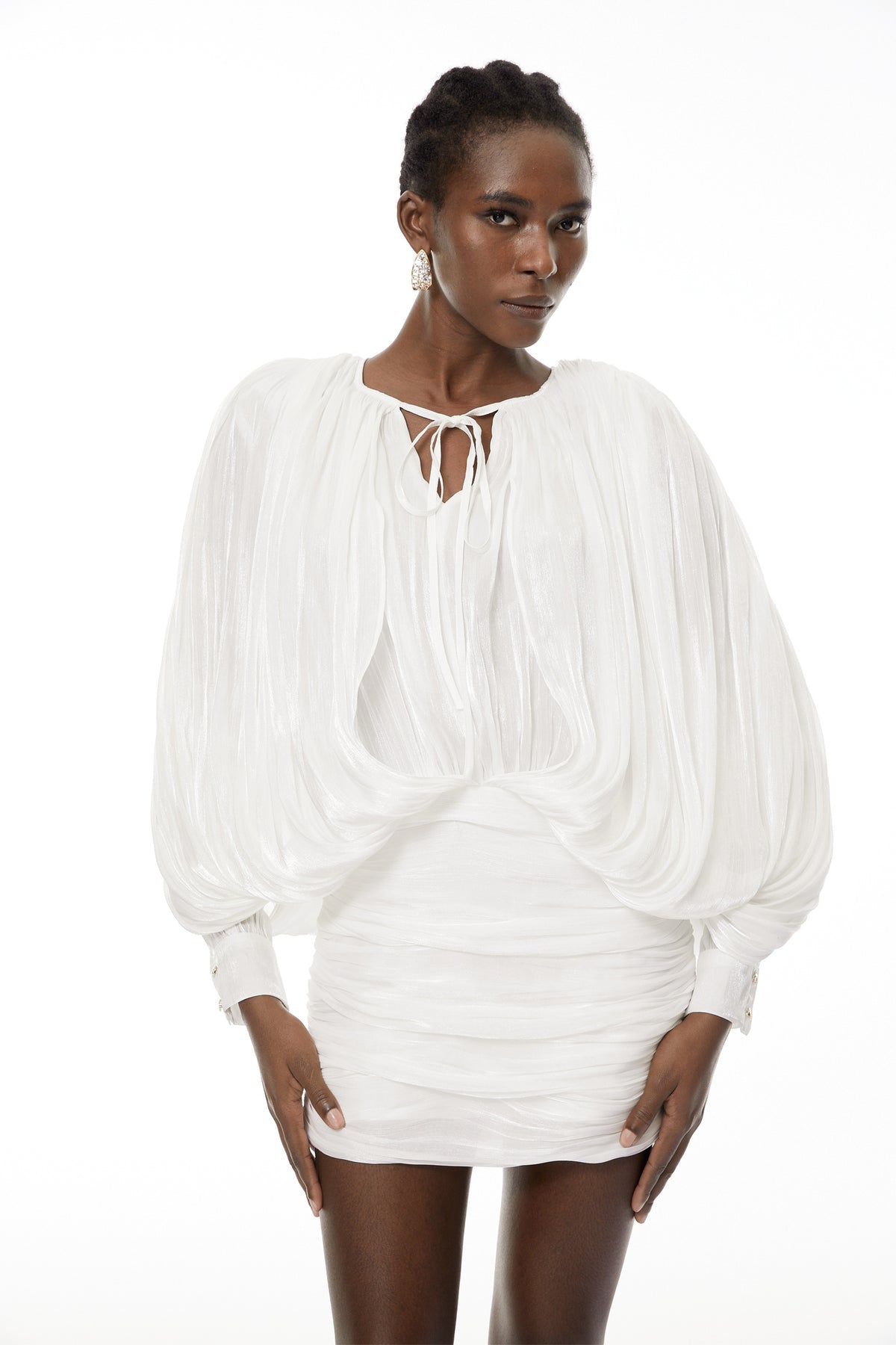 White Fully Pleated Mini Dress