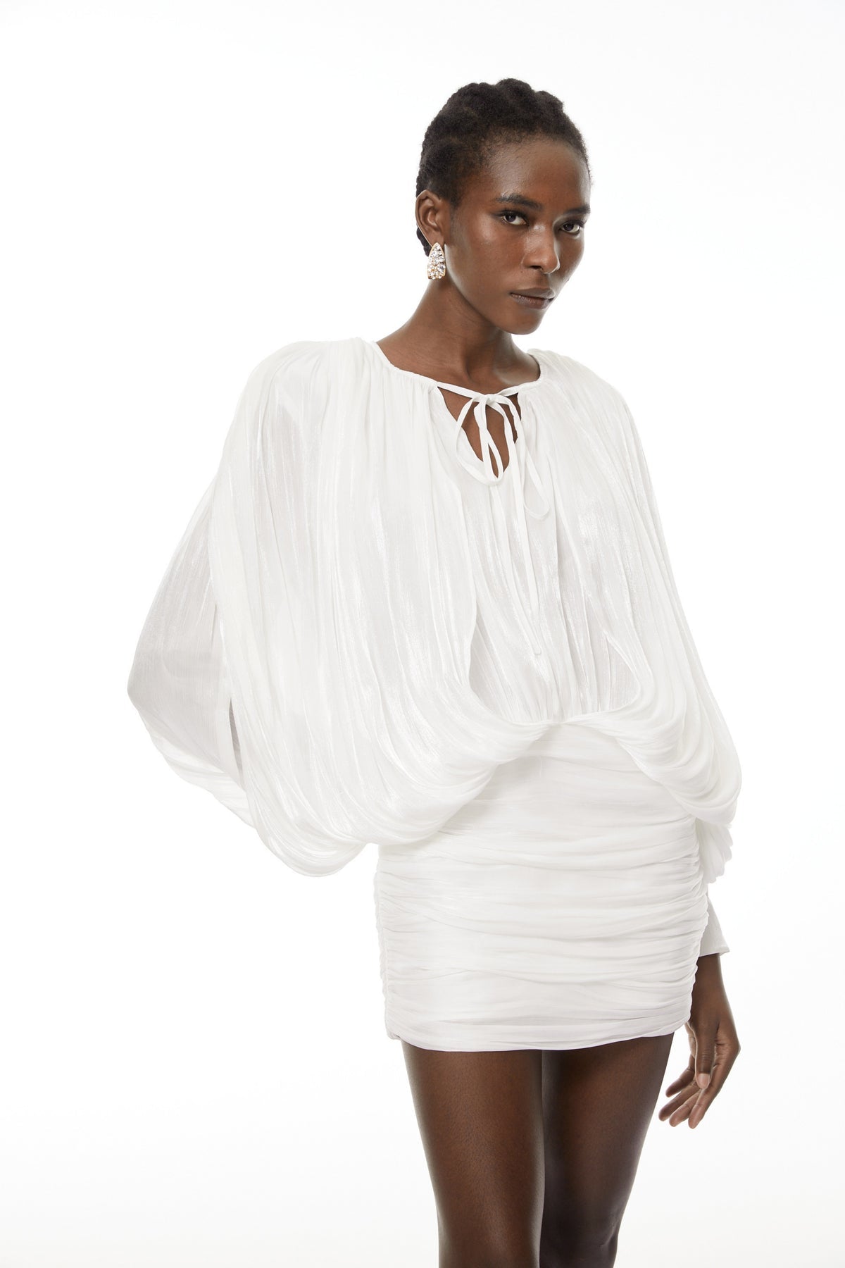 White Fully Pleated Mini Dress