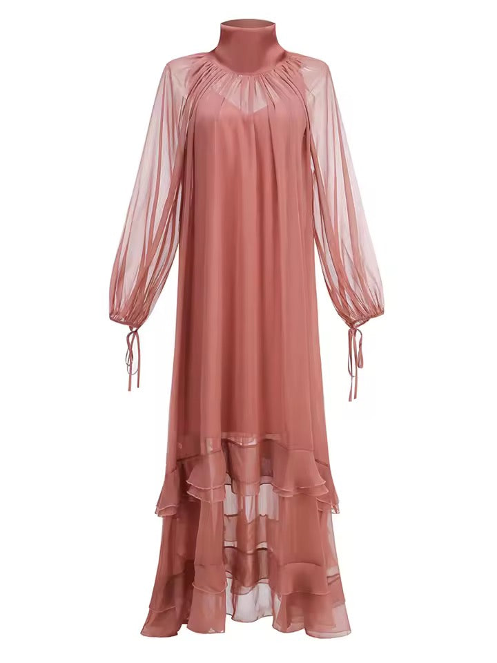 Mesh Perspective Folds Maxi Loose Dress